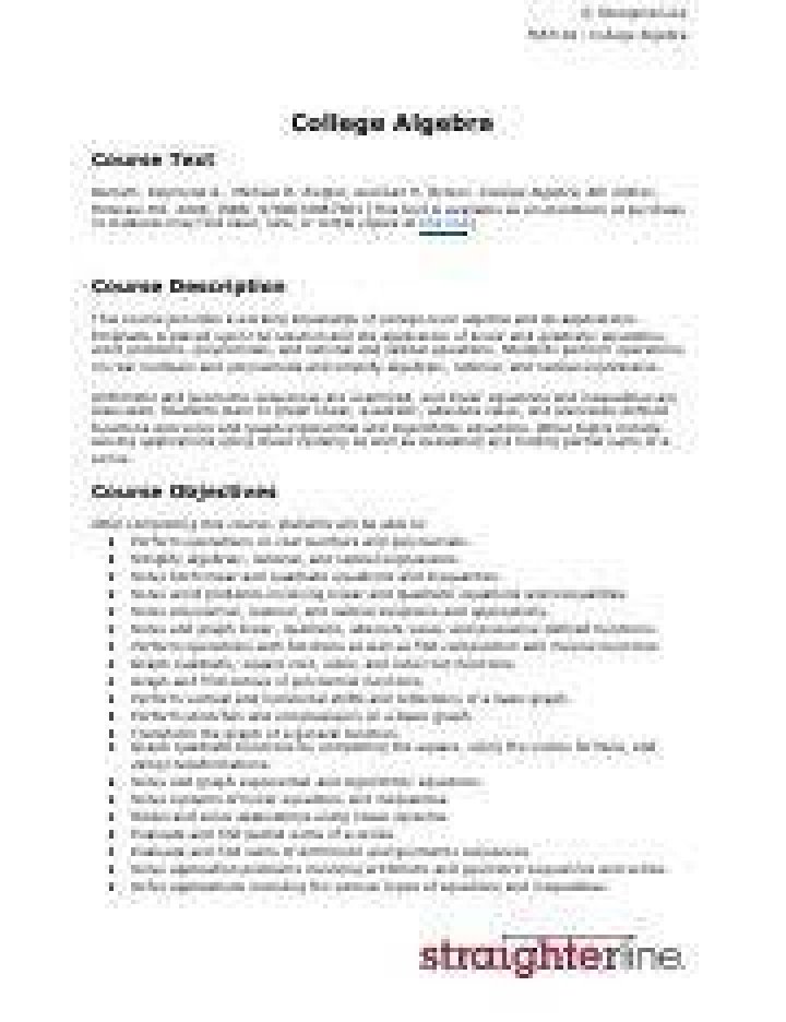Course Profile College Algebra Straighterline Straighterline