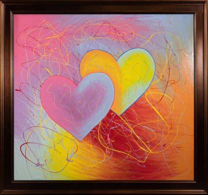Steve Kaufman Large Hearts Pop Art Painting Large Original Oil Painting